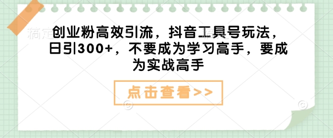 创业粉高效引流，抖音工具号玩法，日引300+，不要成为学习高手，要成为实战高手-博格网创