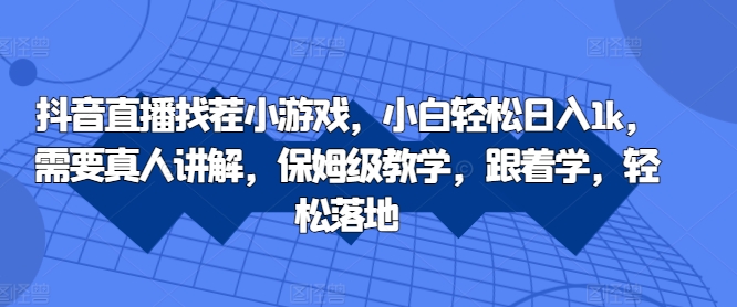 抖音直播找茬小游戏，小白轻松日入1k，需要真人讲解，保姆级教学，跟着学，轻松落地【揭秘】-博格网创