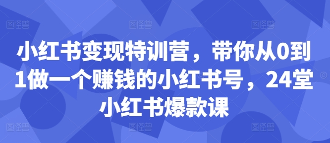 小红书变现特训营，带你从0到1做一个赚钱的小红书号，24堂小红书爆款课-博格网创