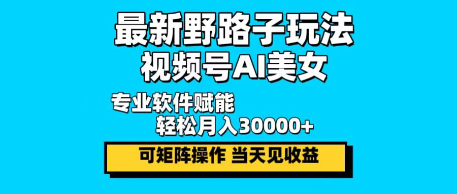 最新野路子玩法，视频号AI美女，当天见收益，轻松月入30000＋-博格网创